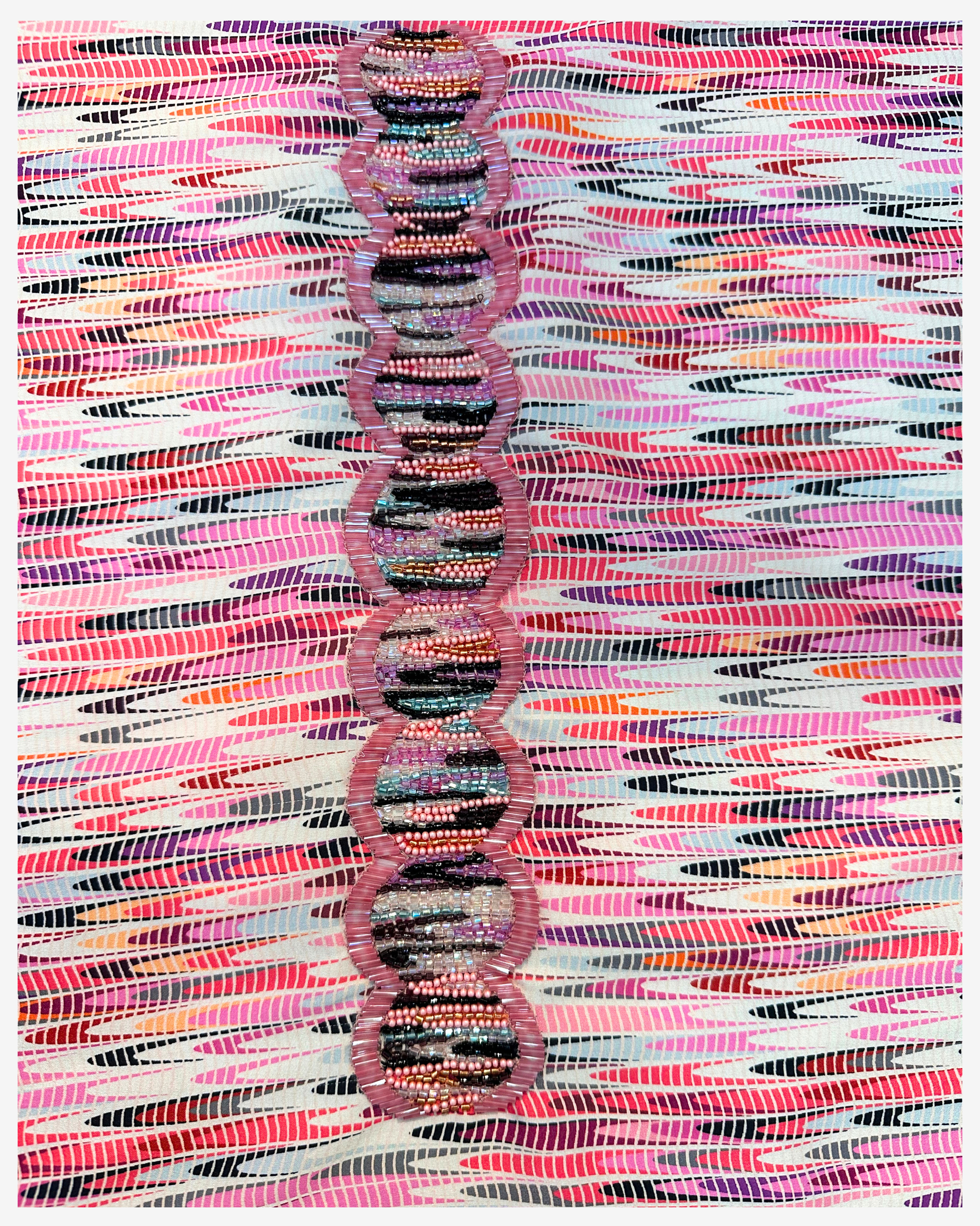 Rose Prism jacquard silk unstitched fabric with coordinating multicolour hand beaded embellishment