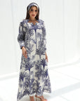 Royal Palm Landscape Linen Blend Dress in Navy – Full Length Modest Dress