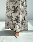 Safari Animal Print Linen Blend Jalabiya Hand Embellished Hem Detail