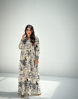 Safari Animal Print Linen Blend Jalabiya with Hand Embellished Hem