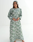 Sage Palm Embellished Linen Blend Jalabiya full length view