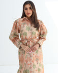 Scenic Palm Border Linen Blend Dress palm print close up
