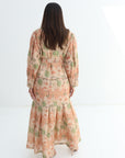 Scenic Palm Border Linen Blend Dress front button closure