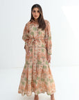 Scenic Palm Border Linen Blend Dress full length view