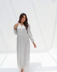 Soft Meadow Floral Jacquard Silk Jalabiya full length front view