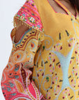 Sunset Paisley Border Linen Blend Jalabiya colorful border print detail