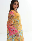 Sunset Paisley Border Linen Blend Jalabiya statement sleeve detail