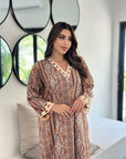 Tribal Mosaic Print Cotton Jalabiya Front Detail