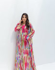 Tricolor Ikat Linen Blend Jalabiya full length front view