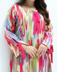 Tricolor Ikat Linen Blend Jalabiya sleeve tie detail