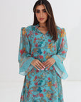 Tropical Bloom Chiffon Jalabiya - Floral Print Close Up
