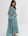Tropical Bloom Chiffon Jalabiya - Floral Fabric Detail