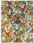 Close-up of the hand-beaded botanical neckline on the Tropical Canopy cotton mukhawar fabric.