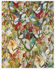 Complete front design of the Tropical Canopy olive-green cotton mukhawar fabric with colorful hand-beaded leaves.