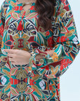 Tropical Leaf Hand Embellished Linen Blend Jalabiya hand embellishment detail