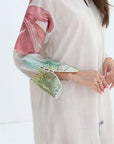 Tropical Palm Border Print Linen Blend Jalabiya - Sleeve Detail