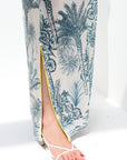  view of luxury turquoise palm print jalabiya for women