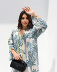 Tropical Palm Linen Blend Jalabiya Palm Print Detail