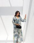 Tropical Palm Linen Blend Jalabiya for Women Full Length Side View