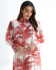 Coral Palm Tropical Palm Sketch Linen Blend Jalabiya collar detail