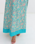 Turquoise Floral Paisley Cotton Jalabiya - Down-Detail