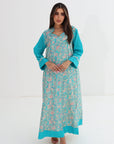Turquoise Floral Paisley Cotton Jalabiya - Full Length Jalabiya
