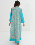 Turquoise Floral Paisley Cotton Jalabiya - Floral Paisley Fabric Detail