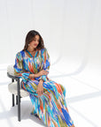 Vibrant Ikat Wave Linen Blend Jalabiya for women