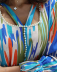 Colorful ikat wave print detail on Linen Blend Jalabiya