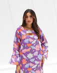 Violet Bloom Garden Linen Blend Jalabiya for women