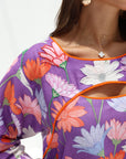Neck embellishment detail on Violet Bloom Garden Linen Blend Jalabiya