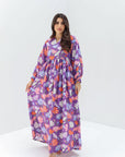 Violet Daisy Bloom linen Dress with Colorful Floral Print