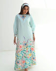 Watercolor Bloom Embellished Belted Linen Blend Dress full length view
