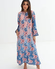 Watercolor Floral Print Linen Blend Jalabiya - Full Length Jalabiya