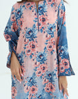 Watercolor Floral Print Linen Blend Jalabiya - Sleeve Detail