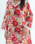 Wildflower Bloom Embellished Linen Blend Jalabiya lace neckline detail