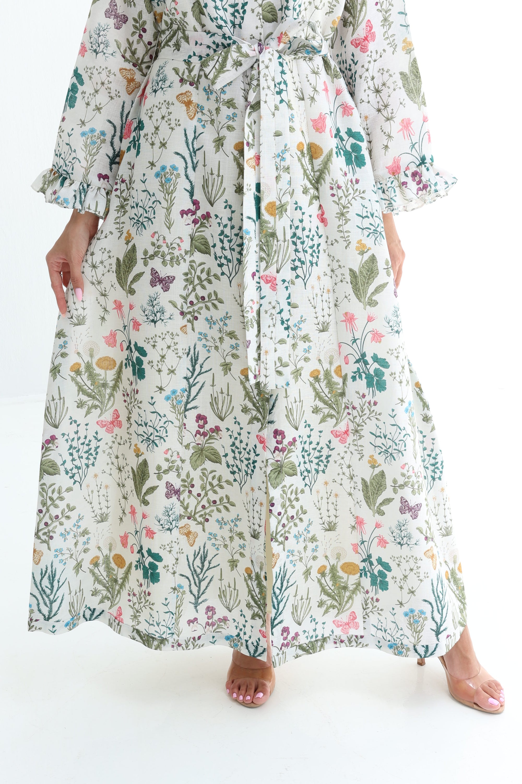 Wildflower Botanical Linen Blend Dress floral and botanical pattern detail