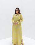 Yellow Abstract Linen Blend Jalabiya side view