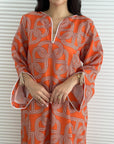 Geometric print detail on Zahara Sunset Jalabiya